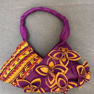 Konjo Brand Purple and Yellow Ethiopian Nappa Leather Designer Handbag